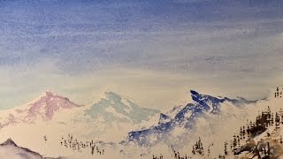 Рисуем Горы. Очень легкий пейзаж- акварель.Easy way to paint the Mountains in watercolour