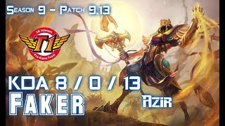 SKT T1 Faker AZIR vs IRELIA Mid - Patch 9.13 KR Ranked