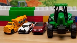 Машинки мультфильм - Мир машинок - 3 серия: Трактор, грузовик, Хот Вилс, бетономешалка.