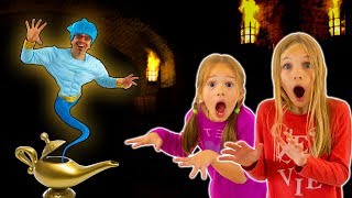 Amelia and Avelina find a magic lamp adventure with a funny Genie