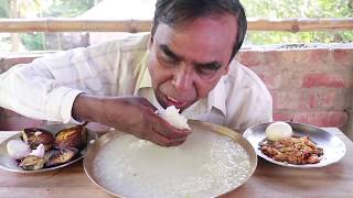 ASMR EATING WATER RICE WITH (EGGPLANT + FRY SHRIMP + BOILED EGG) |  MUKBANG SHOW | INDIAN JIO ASMR |