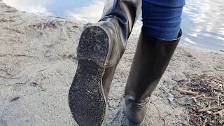Prada leather riding boots wet in the river