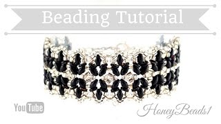Black Tulips Bracelet Beading Tutorial by HoneyBeads1 (with superduo beads)