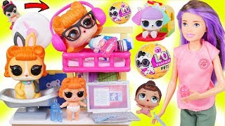 LOL Surprise Dolls + Lil Sisters Mix Wrong Pets with Barbie Skipper Animal Doctor