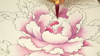 7강 바림 기법으로 꽃잎 그리기. 한국화 동양화 채색화 민화 취미 미술 gradation 彩色技法 ぼかし