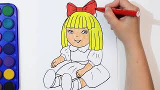 Раскраска Кукла Девочка / Учим Цвета / Раскраски для детей