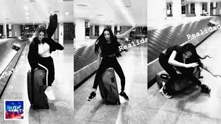 Mayra Goñi protagoniza divertida caída en el aeropuerto de Barcelona