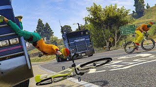 ДАЛЬНОБОЙЩИКИ СОШЛИ С УМА И СБИВАЮТ ВЕЛОСИПЕДИСТОВ В GTA 5 ONLINE (СМЕШНЫЕ МОМЕНТЫ, ПРИКОЛЫ, УГАР)