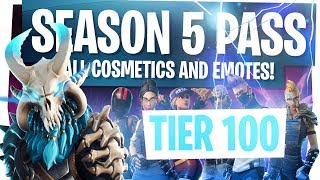 ALL NEW FORTNITE SEASON 5 BATTLE PASS REWARDS & CHALLENGES! - UNLOCKING TIER 100 & LIVE REACTION!