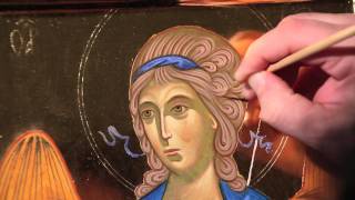 Dipingere l'icona di un Angelo: 9.2b Capelli - lumeggiatura, grafia e velatura