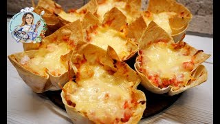 Корзиночки из лаваша с начинкой. Рецепт из лаваша. Быстрый завтрак.