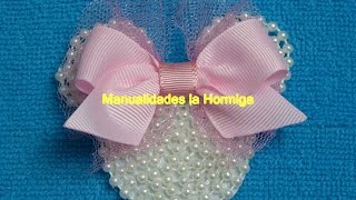 Moño Caritas de minnie Mouse en foamy y perlas,  DIY Lazo Minnie Mouse hermoso  de perla continua