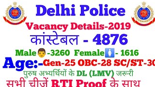 Delhi Police Constable recruitment -2019,  Delhi Police Head Constable and SI Vacancies-2019 Details