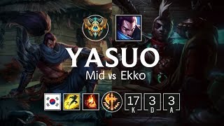 Yasuo Mid vs Ekko - KR Challenger Patch 8.9