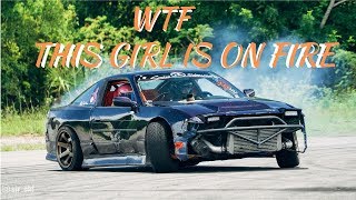 Crazy Female driver drifts a 600 Horsepower 2JZ Turbo 240SX S13.  AND kills it DRIFTING.