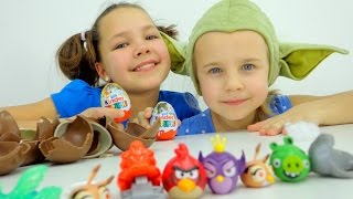 Киндер Сюрпризы с Энгри Бердс. Развивающее видео.