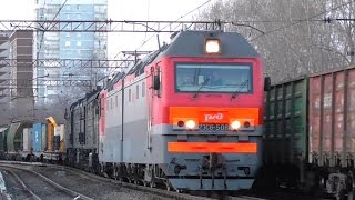 2ЭС6-508 "Синара" с перегоняемым 3ТЭ10М-0045 и грузовым поездом