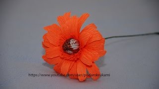 Цветы гербера из конфет и бумаги. Gerbera from sweet and paper