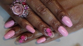 Simple Pink 3d Rose Nail Art Design for Valentine Day or anyday