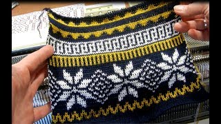Двухфонтурный жакккард. Непрерывное вязание нескольких фрагментов.