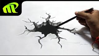 Drawing a 3D Broken Hole - Anamorphic Illusion, Trick Art