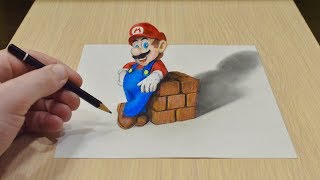 Нарисовал Марио в 3D  Как нарисовать 3д рисунок цветными карандашами