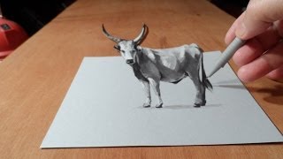 How to Draw 3D Grey Cattle, Art Drawing