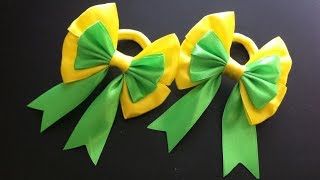 Украшение на резинку Канзаши / Желто-зеленые бантики