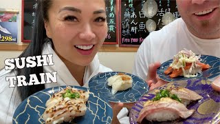 SUSHI TRAIN MUKBANG *MOST FAVORITE SUSHI RESTAURANT | TOKYO JAPAN | SASVlogs