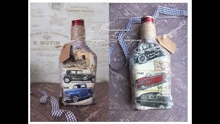 Как оформить коньяк своими руками/декор бутылки для мужчин в технике декупаж