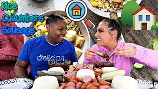 Rice, Cucumbers, Sausage??, with Smackalicious Sauce| We Are House Hunting?