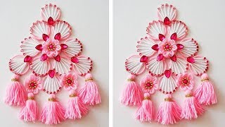 BEST OUT OF WASTE BANGELS AND WOOL CRAFT IDEA/DIY WOOLEN AND BANGELS WALL HANGING TORAN 117