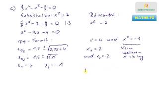 Gleichungen mit Hochzahl größer/gleich 3: Lösung für Übung 1 c) d) e)