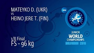 1/8 FS - 96 kg: T. HEINO JERE (FIN) df. D. MATEYKO (UKR) by TF, 12-2