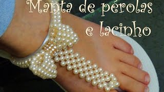 Chinelo decorado - Manta e laço de pérolas