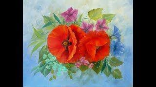 Рисуем маки поэтапно. Цветы маслом.