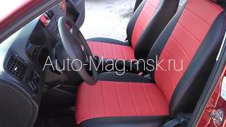 Чехлы на VW Polo седан | Экокожа | Черный с красным