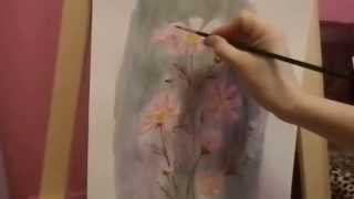 ? Как нарисовать цветы космеи чаем каркаде и кофе / How to draw flowers hibiscus and coffee