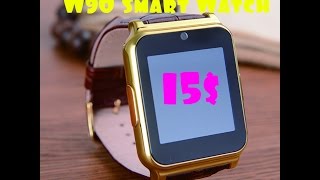 W90 Smart Watch обзор золотых часов с кожаным ремешком за 15$