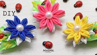 ЦВЕТЫ ИЗ РЕПСОВОЙ ЛЕНТЫ КАНЗАШИ, МК DIY KANZASHI FLOWERS TUTORIAL МОЙМК