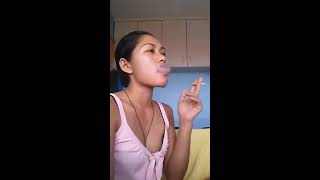 Asian Girl Smoking a Marlboro Red HARD with Triple Pumps