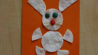 Заяц. Простая аппликация для детей 2 - 3 лет. Поделки из ватных дисков для малышей в садике.