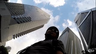 One legged amputee riding electric skateboard in Kuala Lumpur