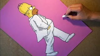 Drawing Homer Simpson Cartoon Character from The Simpsons. Soft Pastel.