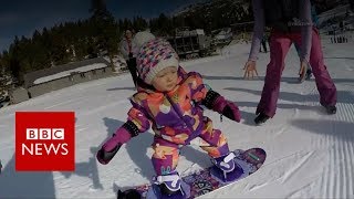 The one-year-old who snowboards in US - BBC News