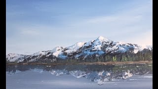 Акрил. Отражение и заснеженные горы.Acrylic.Reflections and Snow on the mountains