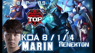 TOP MaRin RENEKTON vs ILLAOI Top - Patch 8.9 KR Ranked