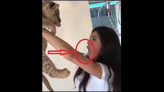 Baby Lion Pee Model Face, Lion pee in the girl's mounth, Lion Pee on model face