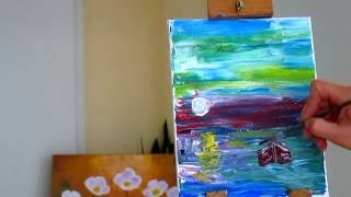 Как нарисовать.Пейзаж.Мастихин.Demo.How to Paint with a Palette Knife.Tutorial.Landscape with a Boat