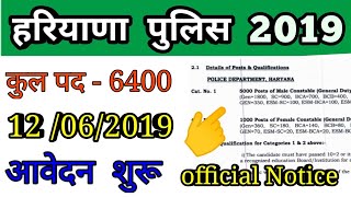 Haryana policec 2019 vacancy out, haryana police 6400 vacancy 2019, haryana police 2019 post details